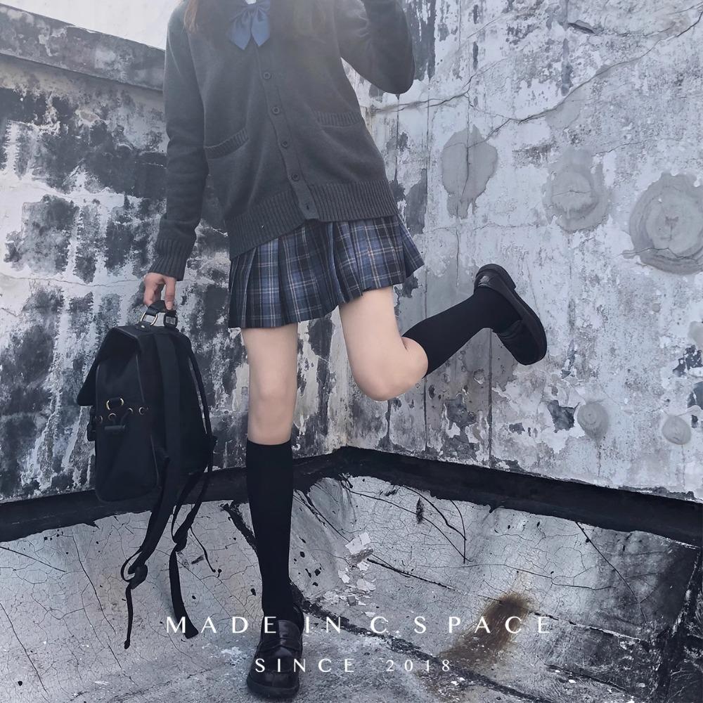 Samt-Wadenstrümpfe, Damen-Socken, dünne Beinstrümpfe, JK-Socken, schwarz, japanische mittelhohe und kniehohe Socken, Schlauchsocken