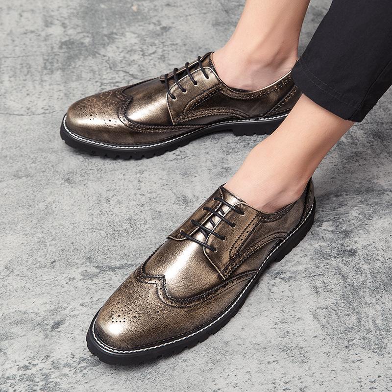Men's Business Large Size Leather Shoes British Retro Flower Block Small Leather Shoes Men's Trend Leather Shoes