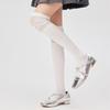 Solid Color Stretch Ruffle Trim Over Knee Long Socks for Women Japanese Student Sheer Mesh Splicing Thigh High Stockings