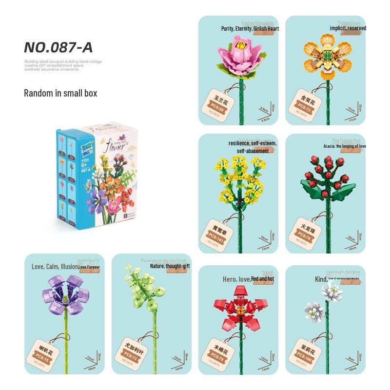 Kids' Educational Interlocking Building Blocks - Flower Potted Plant (Rose & Epiphyllum) Compatible with Top Building Block Models