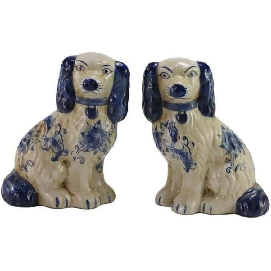 Handbemaltes blau-weißes Porzellan Hundepaar Kleine Figuren Heimdeko