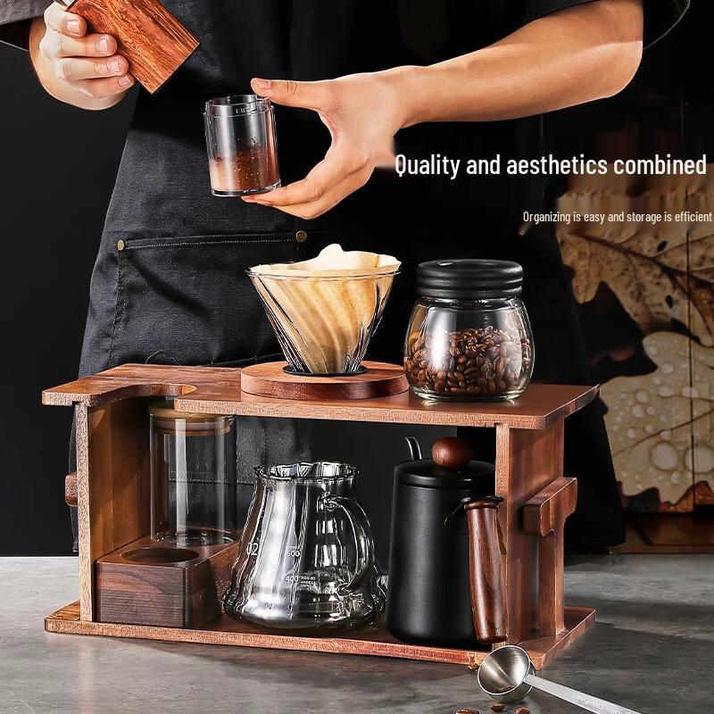 Premium Hand-Pour Coffee Brewing Kit with Wooden Stand