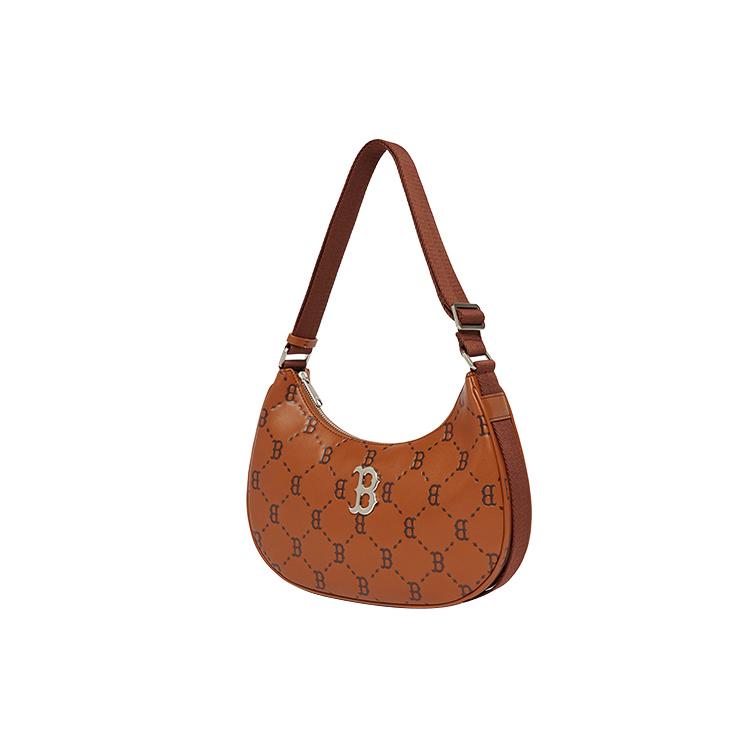 New MLB Monogram Collection Polyester Half Moon Bag Mahjong Pochette Shoulder Bag Large Size Unisex Brown 3ABQL012N-43BRS