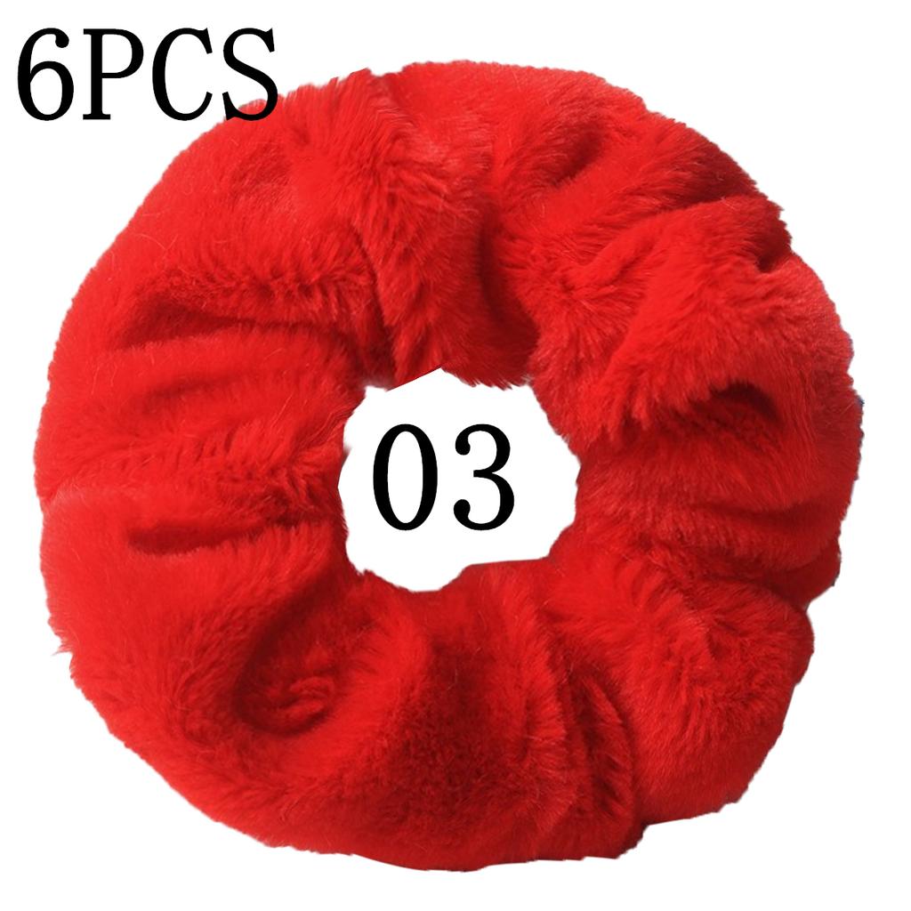 6pc Hair Scrunchies Furry Elastic Band Women Girl Ponytail Holder Rubber Ties Accessories Plush Faux Fur Soft Chiffon Headband