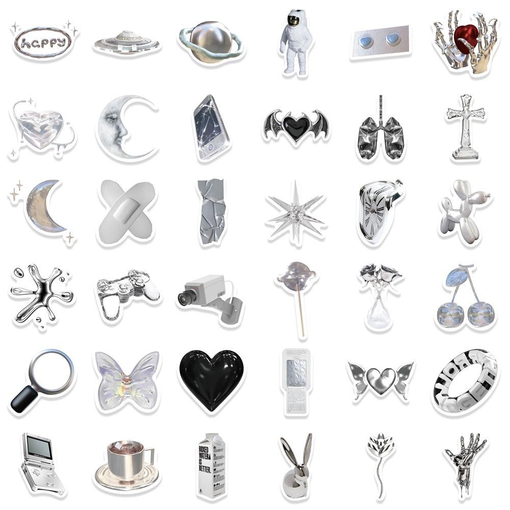 Premium Silver Sulfate Sticker 66 Pieces Of High-quality Pvc Waterproof Decals For Diy Guitar Phone Skateboard And Bicycle Adhesive And Stylish