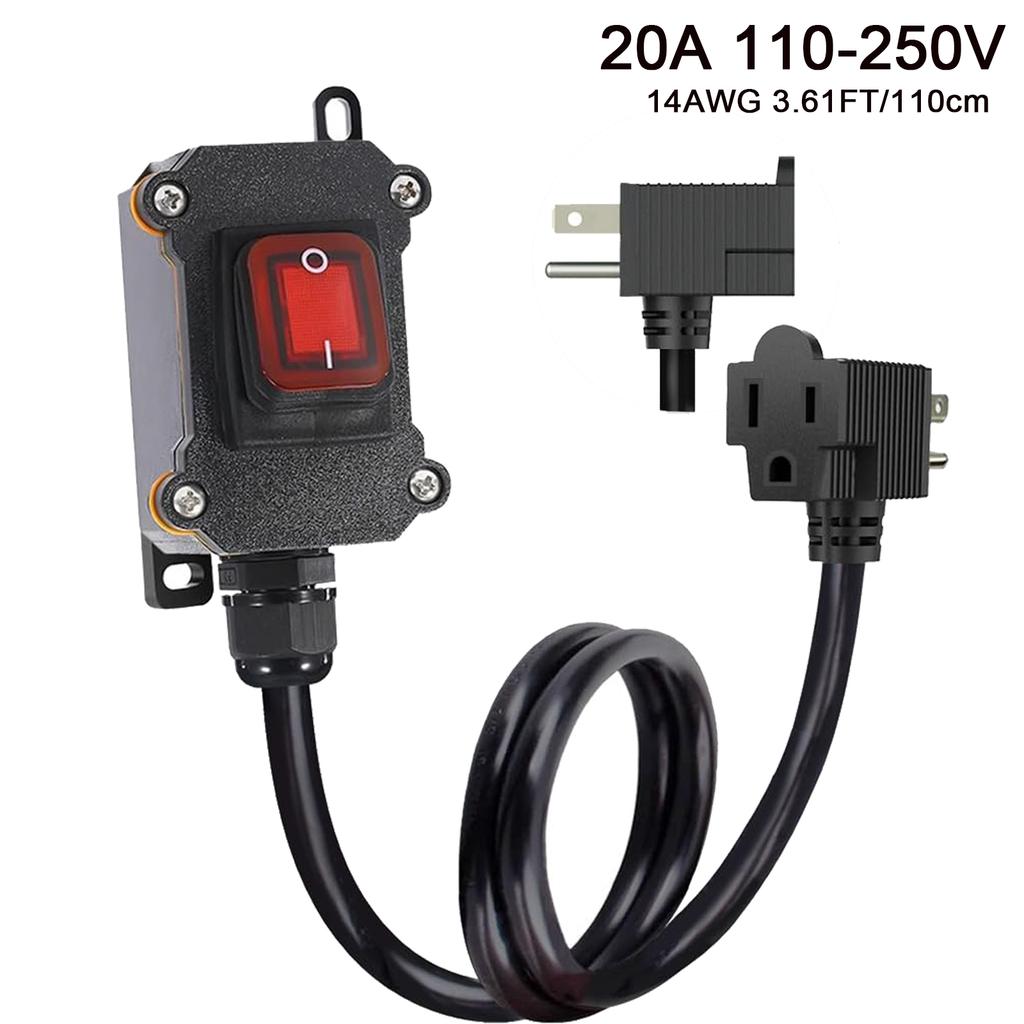 Inline Cord Switch with 3.61FT 14AWG Cable Piggyback Plug Waterproof Extension Cord 20A-250V Inline Power Switch for Appliance E