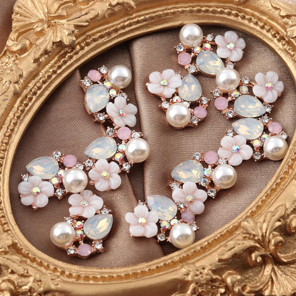 10PCS Pearl Flower Rhinestone Buttons For Hair Pins Clothing Decoration Vintage Buttons DIY Crafts Apparel Sewing Accessories