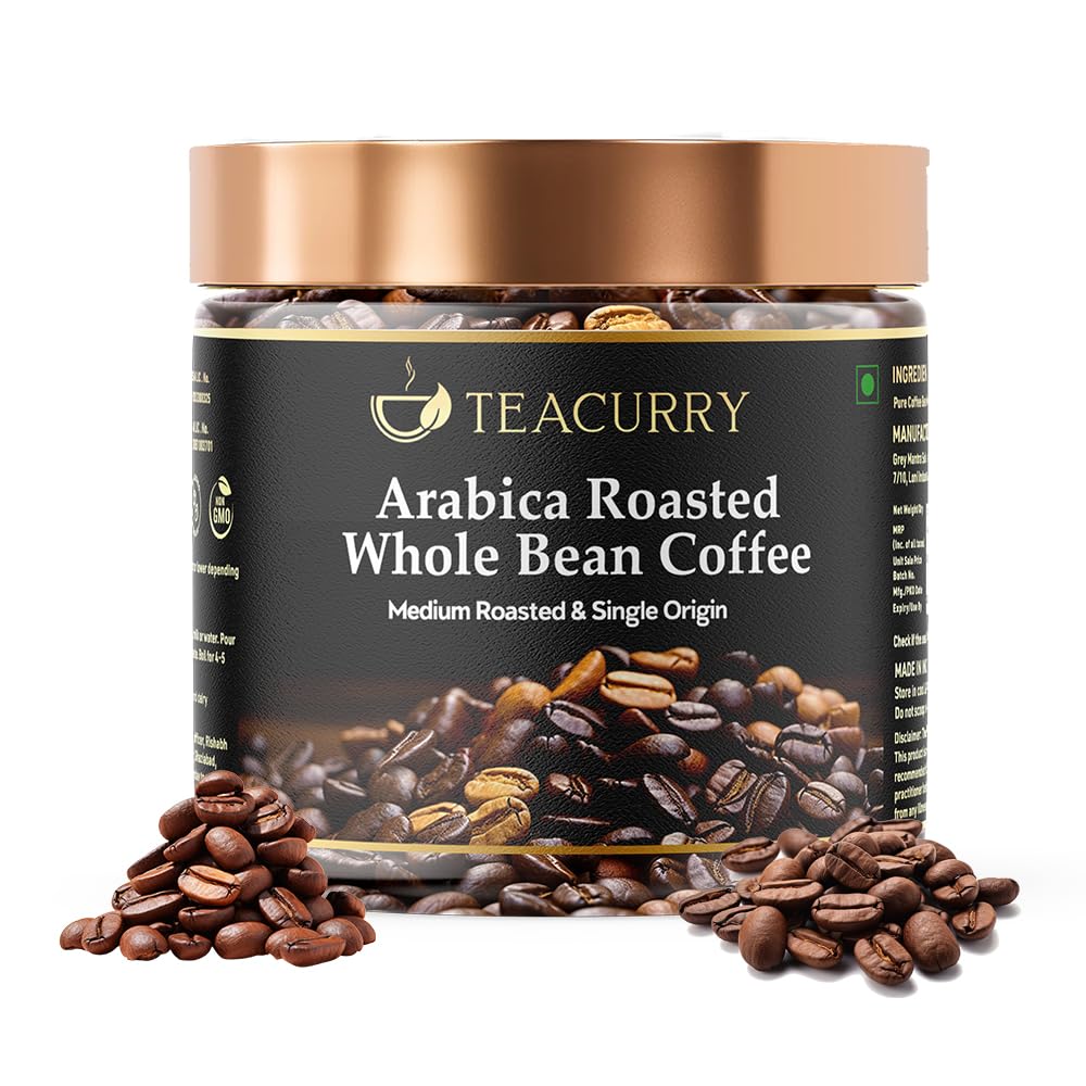 TEACURRY Арабика Жареные кофейные зерна Банка Целая (50 грамм)-Средняя обжарка с насыщенным вкусом и ароматом