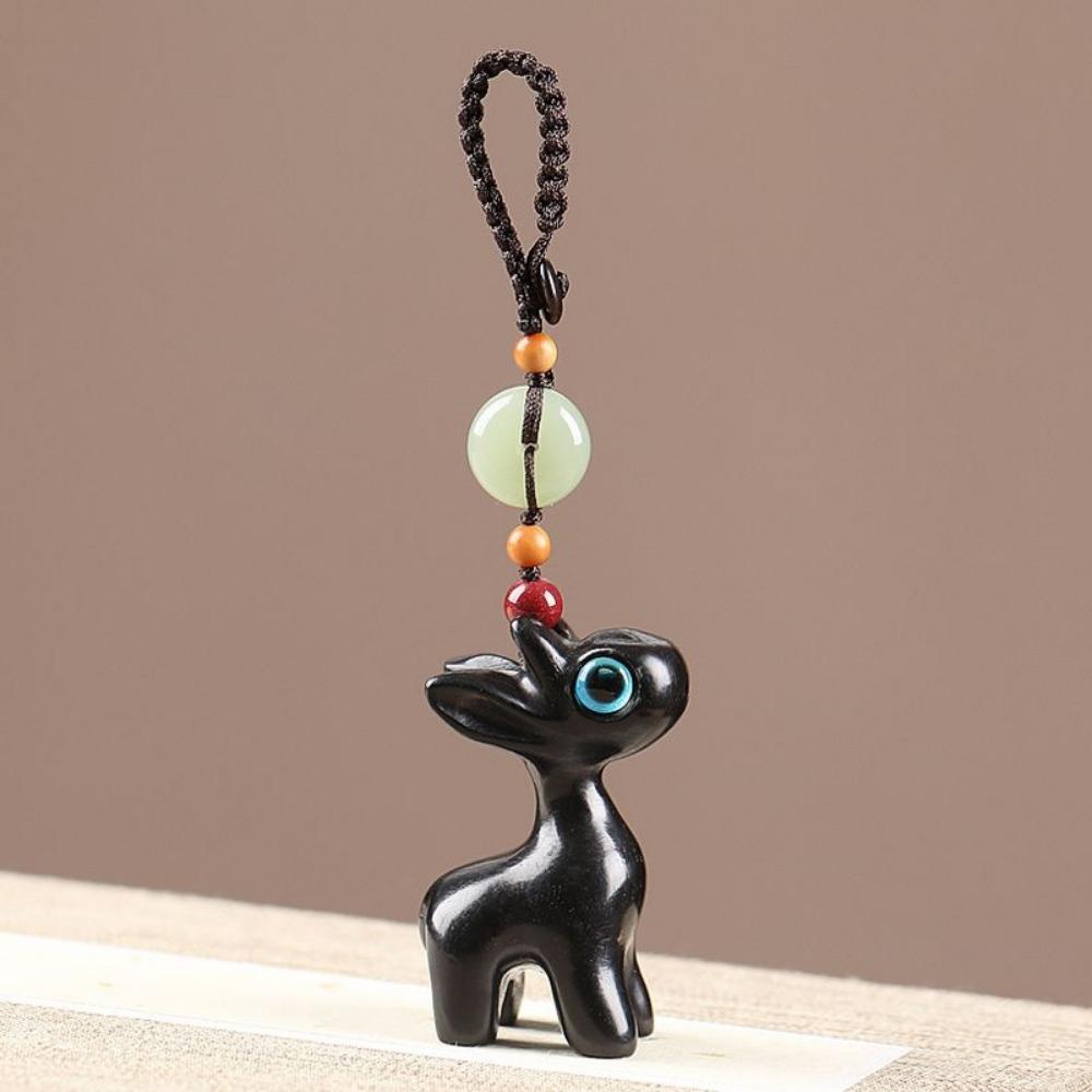 Sandalwood Deer Car Keychain, Pendant, Couple Phone Pendant, USB Disk Chain Hanger, Gift