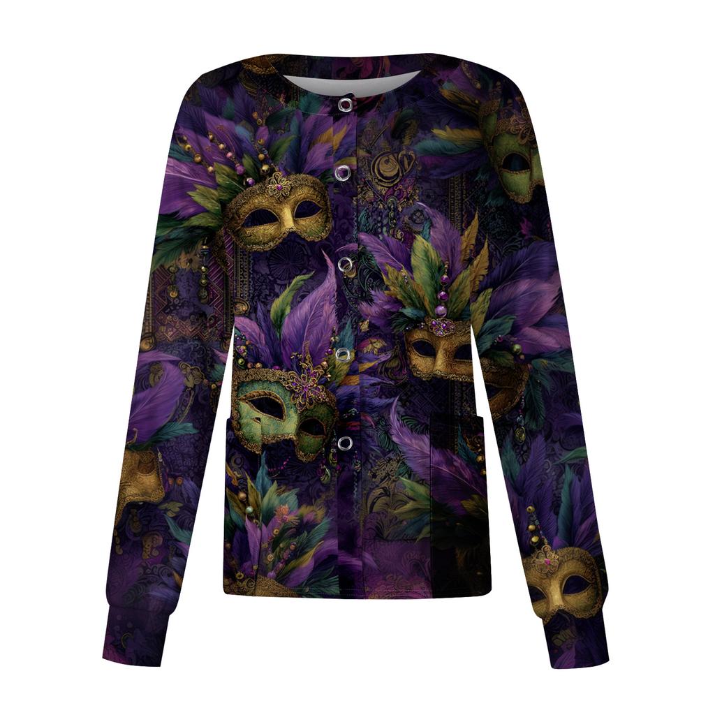 Women's Casual Long Sleeve Single Breasted Printed Dry- Top