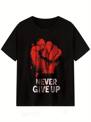 Men's "Never Give Up" Graphic T-Shirts Casual Crew Neck Short Sleeve Comfortable Casual Attire Sports Vacations  Camisetas