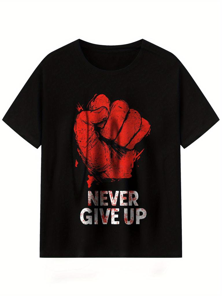 Men's "Never Give Up" Graphic T-Shirts Casual Crew Neck Short Sleeve Comfortable Casual Attire Sports Vacations Camisetas