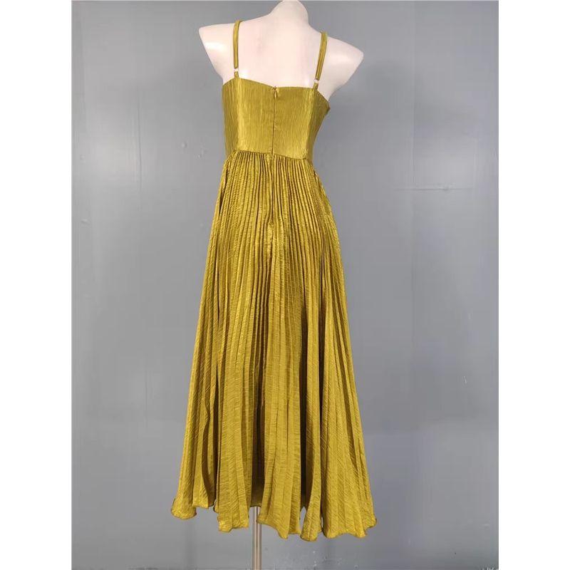 Export Single Spring New Arrival Fashion Suspenders Pleated Slim-Fit Special-Interest Design Ladies Banquet Party Swing Dress