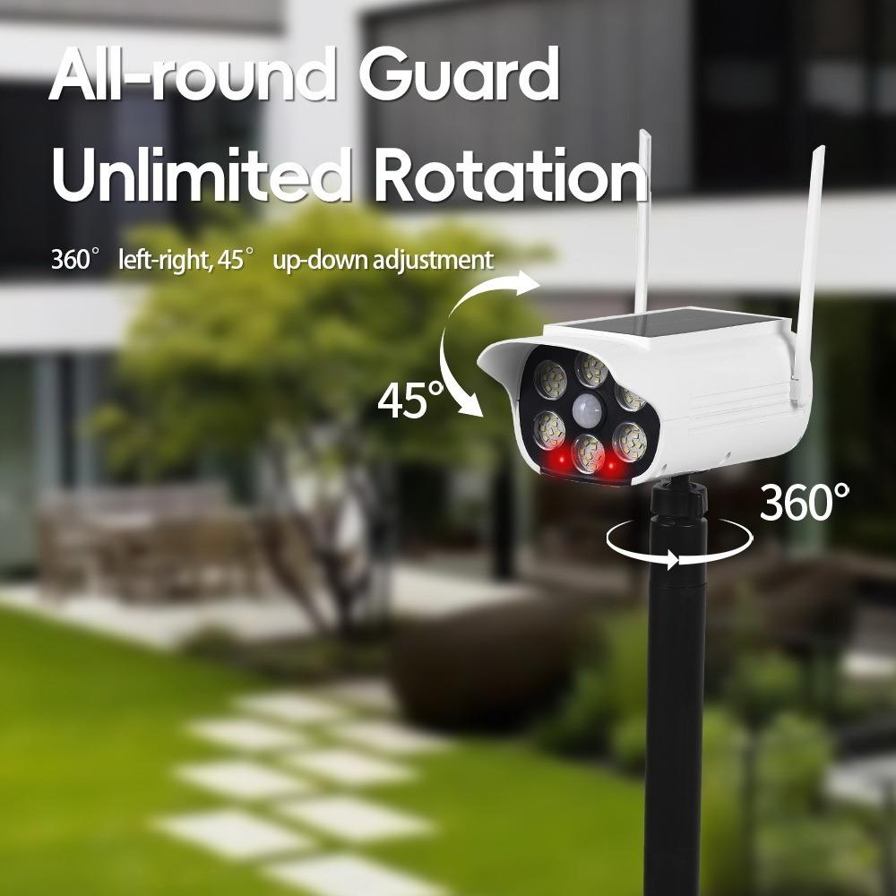 Ground Spike Solar Motion Sensor Light, 360° Rotating Outdoor Garden Light, 3 Modes Security Light with Dummy Camera & USB Dual