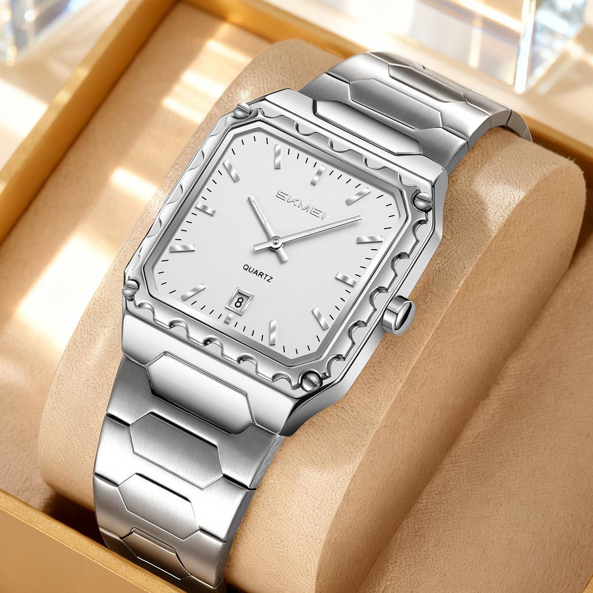 SKMEI Luxury New Simple Square Men s Quartz Watch for Men Stainless Steel Fashion Sports Waterproof Luminous Silver Wrist Watch