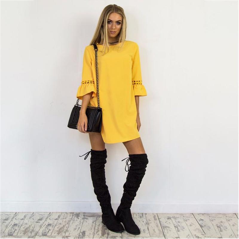 Stylish Autumn Candy Color Lace Stitching Dress With Casual Mid Sleeve Design