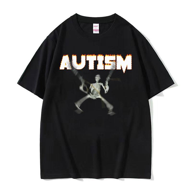 Autism Funny Skull Fan Pattern Tshirt Y2K Mens Fashion Gothic Retro Tshirt Round Neck Extra Large Short Sleeve Tshirt