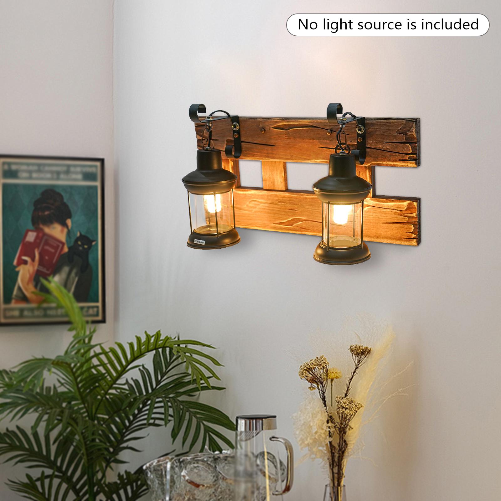 

Vintage 2-Light Wooden Wall Sconce, Retro Wall Lamp for Indoor Lighting, E27 Bulb Base, Wall-Mounted Decorative Light Fixture
