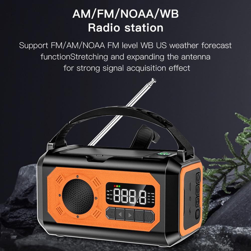 12000mAh Emergency Weather Radio Flashlight Solar Hand Crank Portable Emergency Radio Reading Lamp SOS Alarm for Outdoor Camping