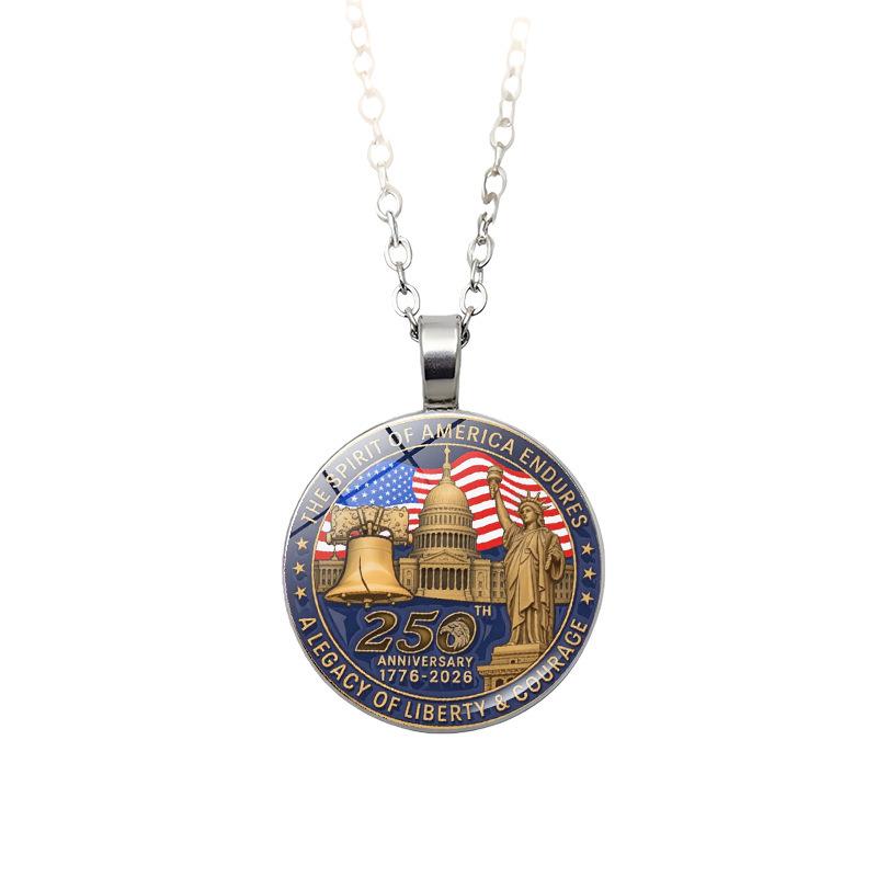250th Anniversary Necklace Silvery Liberty Bell Pendant Statue Of Liberty Necklace Scratch-Resistant American Flag Jewelry