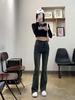 Women's 2024 Summer High-Waisted Front Slit Tassel Micro-Flared Denim Tummy-Control Pants