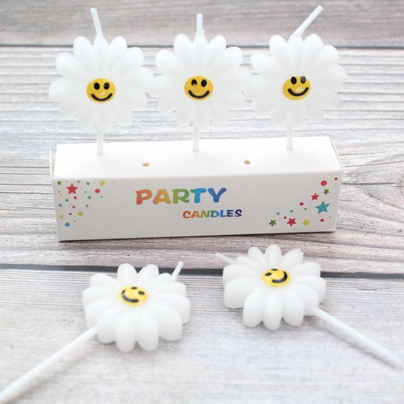 New Korean Style Fresh Little Daisy Yellow Smiling Face Sunflower Flower Birthday Cake Decoration Candle