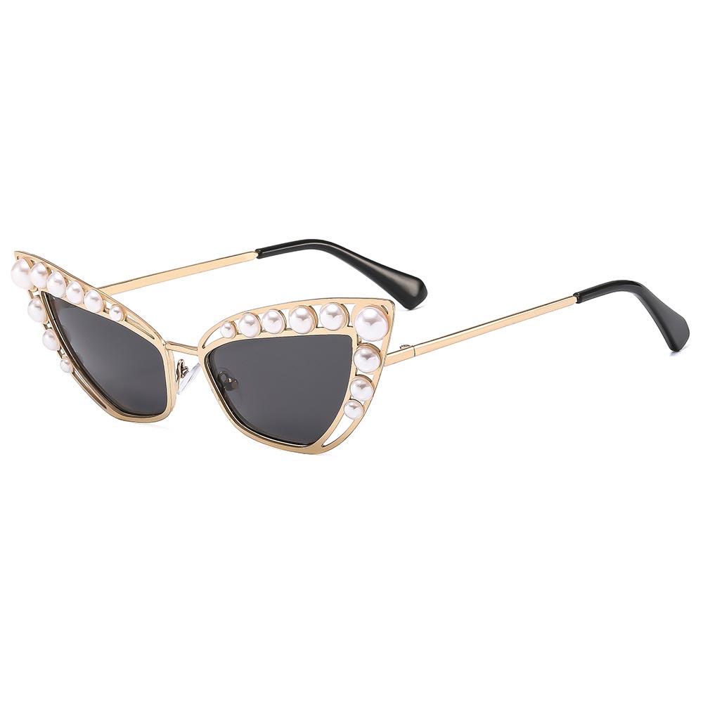 

Luxury Brand Designer Hollow Pearl Triangle Cat Eye Sunglasses Women For Female Popular Sun Glasses Vintage Metal Punk Shades UV