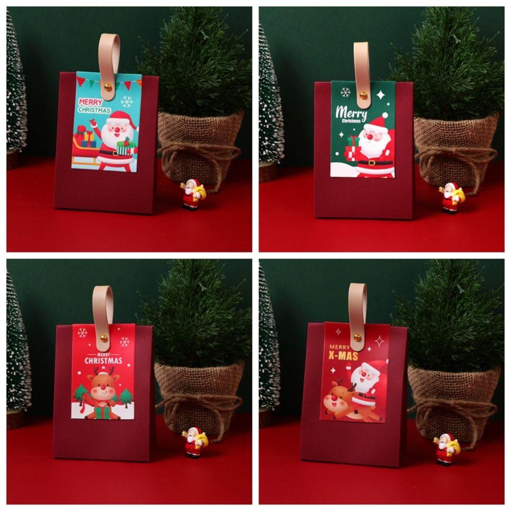 10Pcs Paper Gifts Wrap Handbag Classic Christmas Candy Gift Box Simple Christmas Gifts Bag  Children