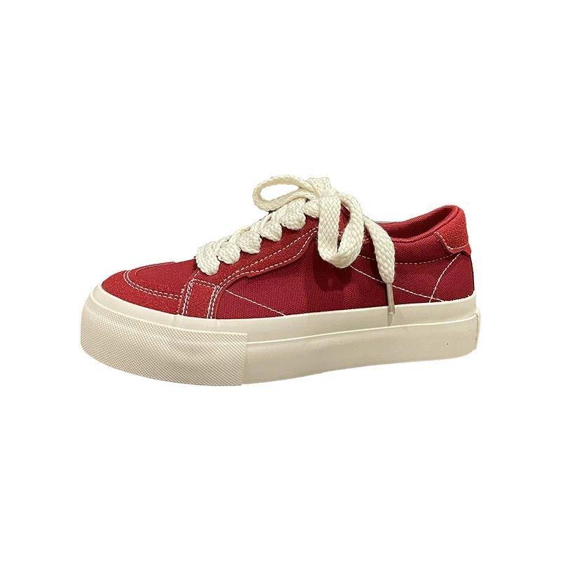 Big red canvas shoes women's autumn new versatile student shoes women's thick-soled breathable thin niche board shoes