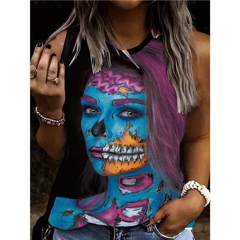 

Готический панк портрет черепа круглый вырез Хэллоуин жилет - Европейский и американский фестивальный костюм для женщин M