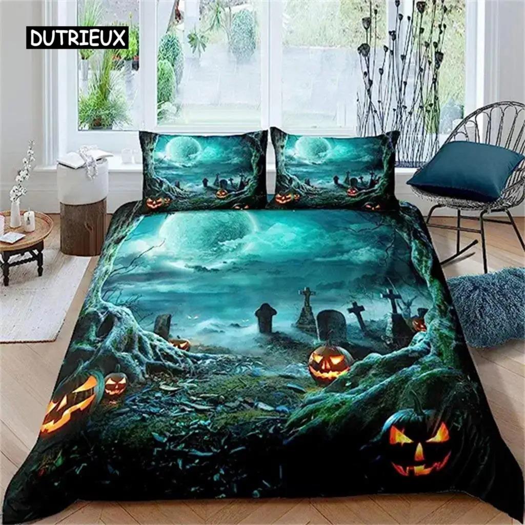 Soft Duvet Cover Tre Halowen Hor Theme Warm Comforter Cover Gothic Spoky Soft Duvet Cover Tens Men Grey Tre Teror Home Decoration