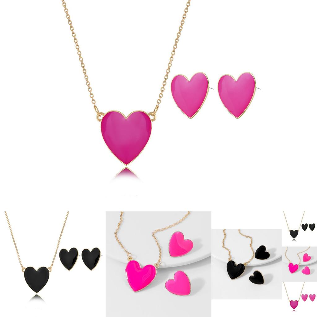 Elegant Geometric Design Necklace And Earring Set In Blue And Black Colors