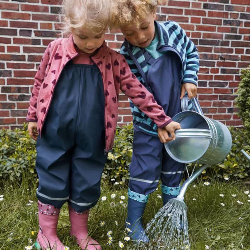 Children's Waterproof Fleece-Lined Outdoor Rain Bib Pants Jumpsuit