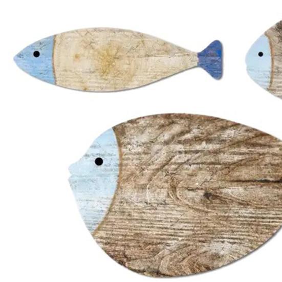 5Pcs/Set Vintage Wooden Fish Wall Decoration Nautical Coastal Ocean Theme Hanging Ornament School of Fish Beach Lake House Bathroom Wall Art