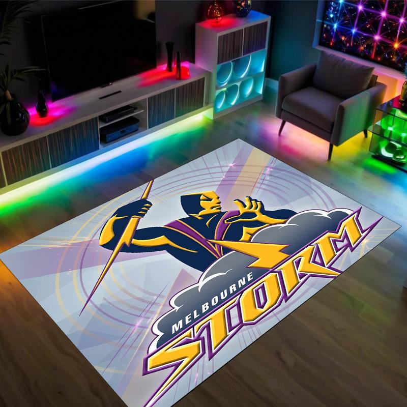 Melbourne Storm Design Crystal Velvet Carpet Cozy Non?Slip Printed Rug For Bedroom Living Room Entrance