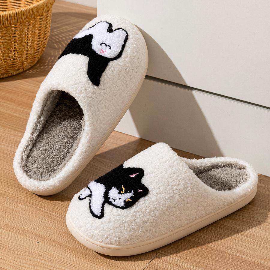 Women Winter Home Warm Slippers Indoor Cute Cartoon Cat Soft Sole Exquisite Bedroom Anti-slip Comfort Fashion Cotton Shoes