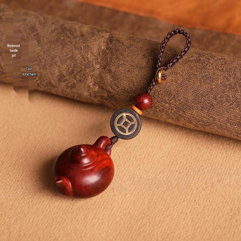 Rosewood Teapot Keychain Pendant: Elegant Small Pot Design for Men and Women