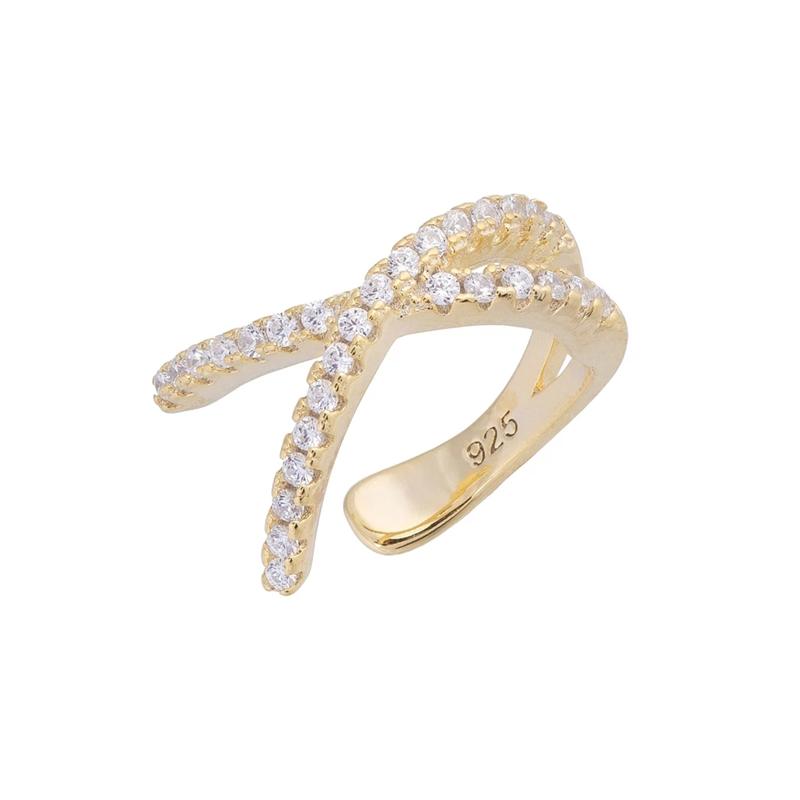 ROXI Luxury Three Rows Zircon Stone C Shape Ear Cuff No Piercing Earrings for Women Girls Boho 925 Silver Clip Earring
