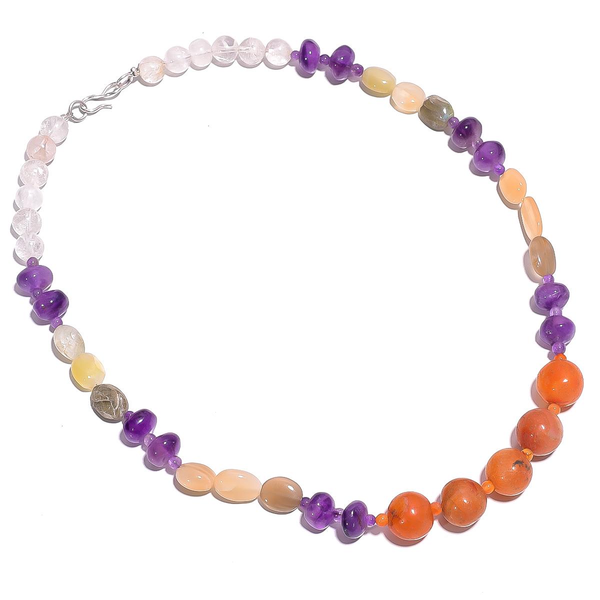 

Натуральный сердолик аметист лунный камень драгоценный камень гладкие бусины ожерелье 17 UB-4274 UB-4274