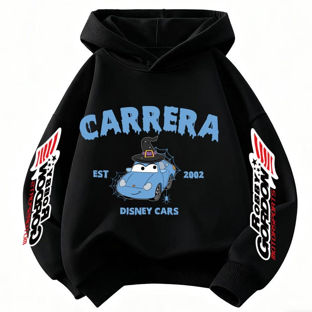 Car Cartoon Print Versatile Children Hooded Sweatshirt Boy Girl Autumn Winter Daily Outdoor Vacation Casual Warm Soft Sportswear