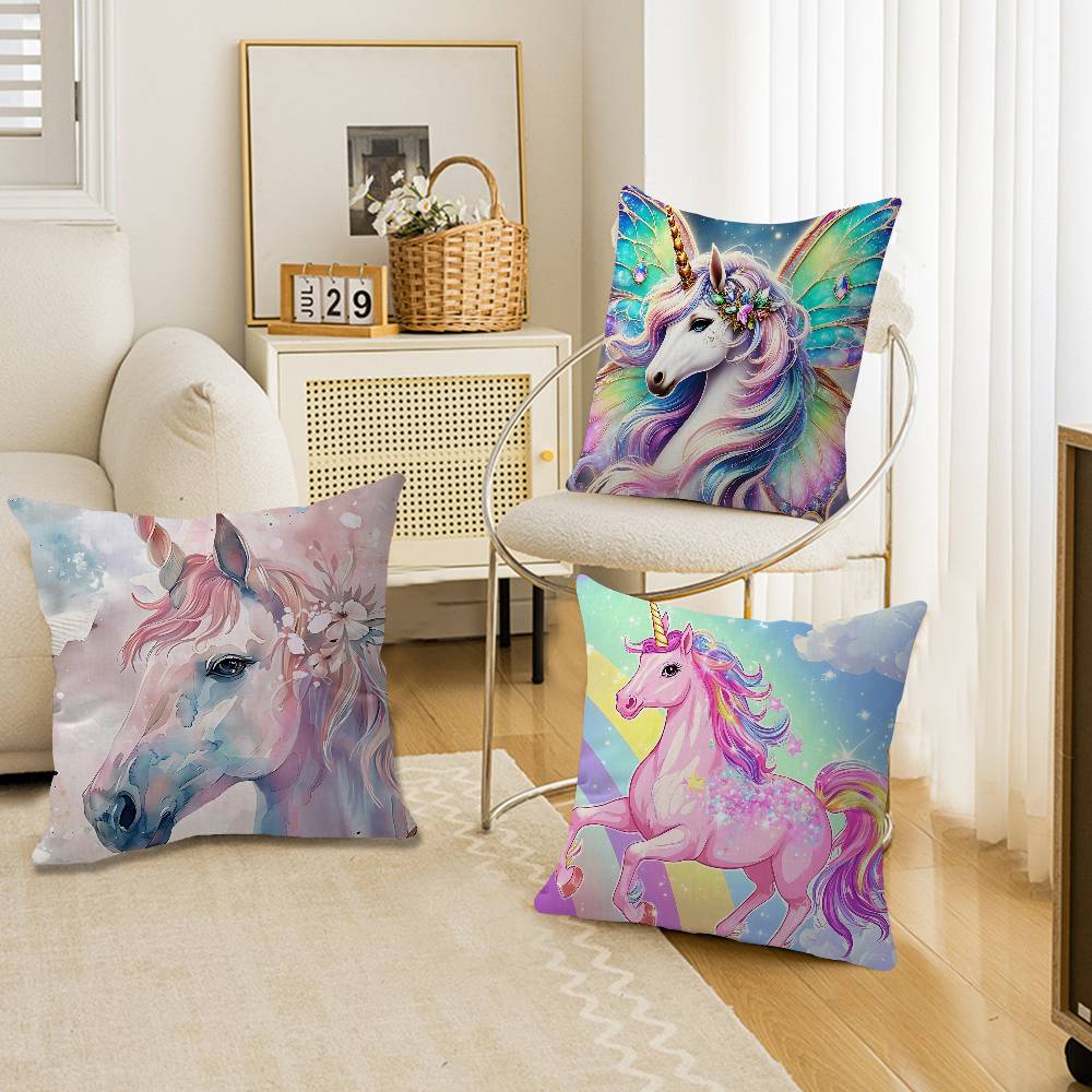 1Pc Cartoon Rainbow Unicorn Cushion Cover Car Throw Pillow Case For Sofa Car Christmas Gift 40X40Cm 45X45Cm