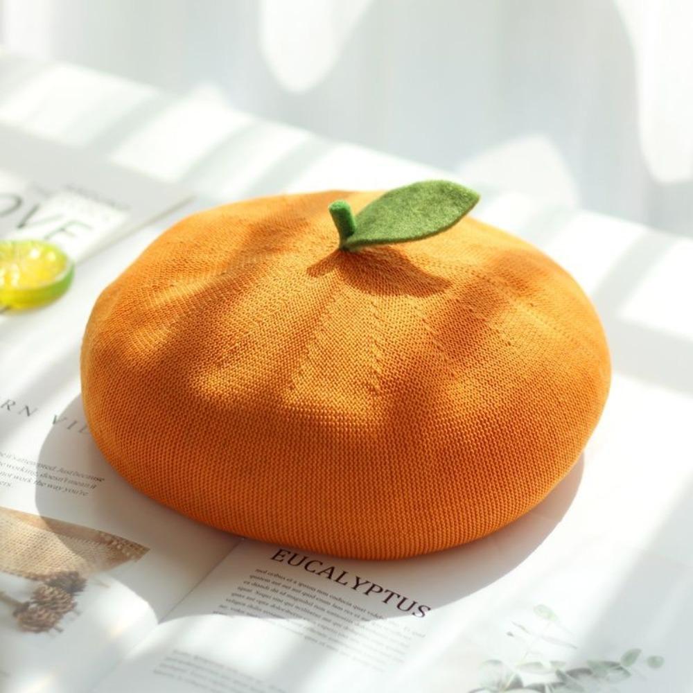 Breathable Girl Painter Hat Little Leaf Beanie Beret Cap Japanese Beret Fruit Caps  Spring Summer
