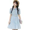 Fresh Short-Sleeved Women's Summer Shirt Dress, Japanese-Inspired Gentle Style with Waist-Cinched Skirt.