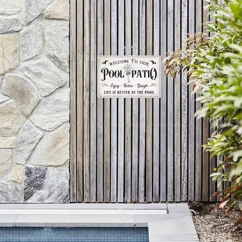 Retro Metal Wall Sign, Welcome To Our Pool, Outdoor Terrace Decor