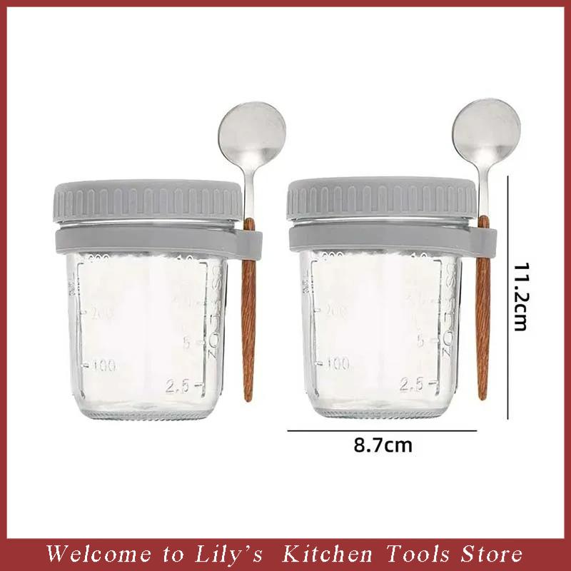 300ML Overnight Oats Cup with Spoon and Lid Fruit Salad Food Storage Container Leakproof Portable Breakfast Glass Bento Box 2250₽