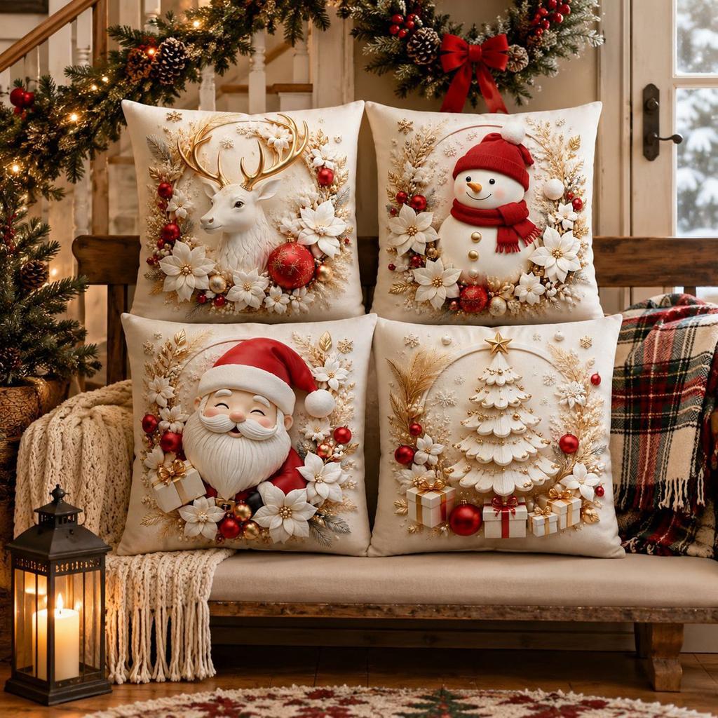 Christmas Throw Covers 1818 Inch Set of 4, Holiday Cushion Cases for Couch Decor, Inserts Not Included