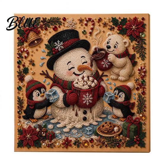 Shiny Faux Gemstone Craft Supplies Christmas Pearl Art Kit, DIY Rhinestone Painting 8" X 8", Cartoon 3D Picture Creation Snowman Animal Diamond