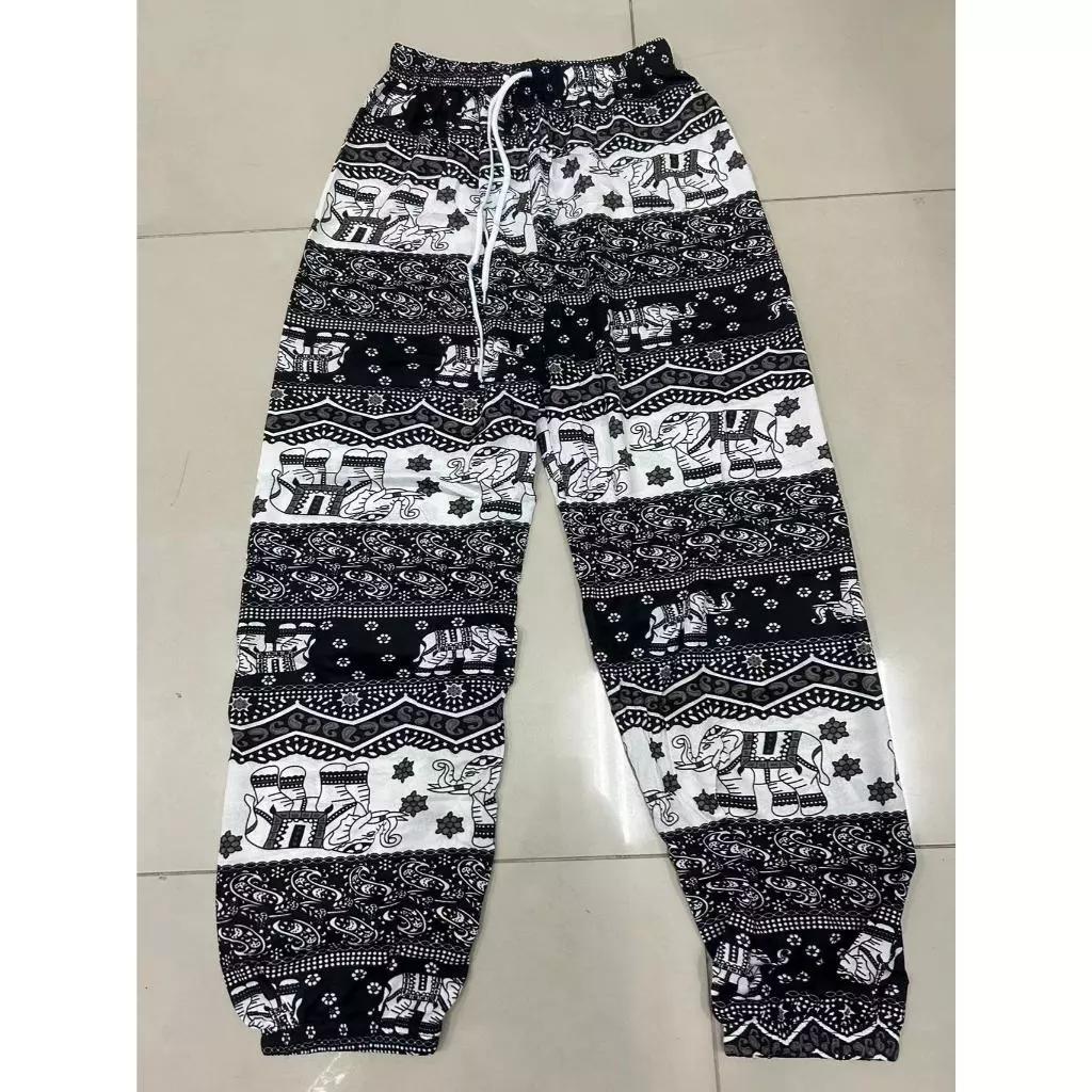 Elefanten Hose Lang Weites Bein Verstellbarer Elastischer Bund Riemen Unisex Damen Herren Druck Thailand Lässig Streetwear Strand Boho Retro Vintage