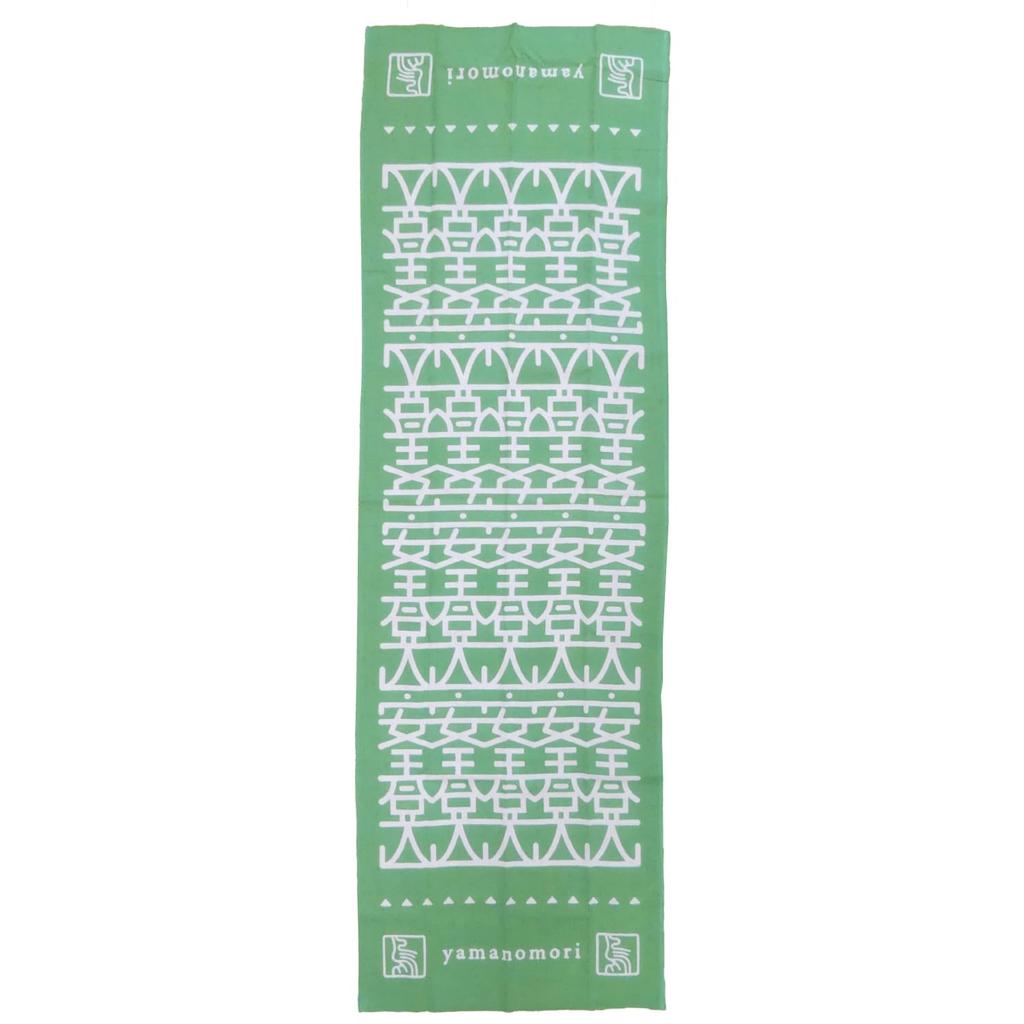 Safe Mountain Climbing Tenugui Hand Green Cotton [Yamanomori] (Japanese Towel) - [with Sticker] - 100%