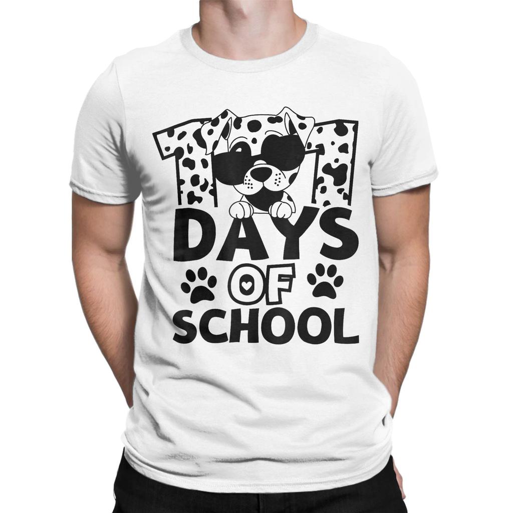 100 Days of School Dalmatian Dog Mens T Shirt  Vintage Tees Short Sleeve O Neck TShirts Pure Cotton Classic Clothes